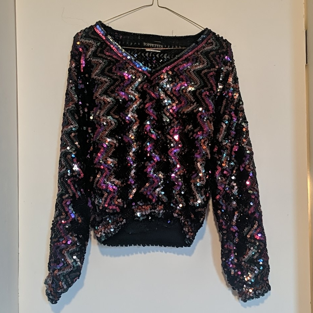 Vintage sequin patterned long sleeve top